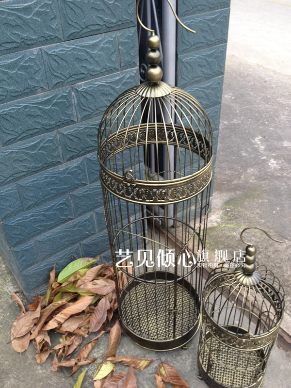 傾心 歐式鐵藝鳥籠 古銅色復古鳥籠婚慶擺件 婚禮路引落地式藝見