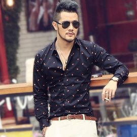 [男士花衬衫长袖新款]评价 碎花男士长袖花衬衫