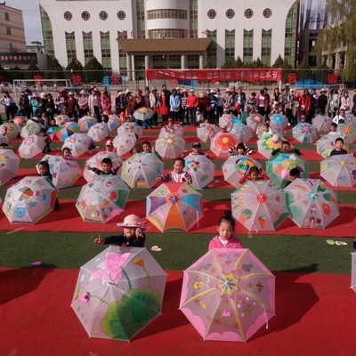 儿童绘画伞彩绘diy雨伞幼儿园活动伞手绘涂鸦雨伞纯色伞长柄多色