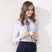 新品 优雅系带文艺清新百搭衬衫 2017春装 OSA欧莎女装