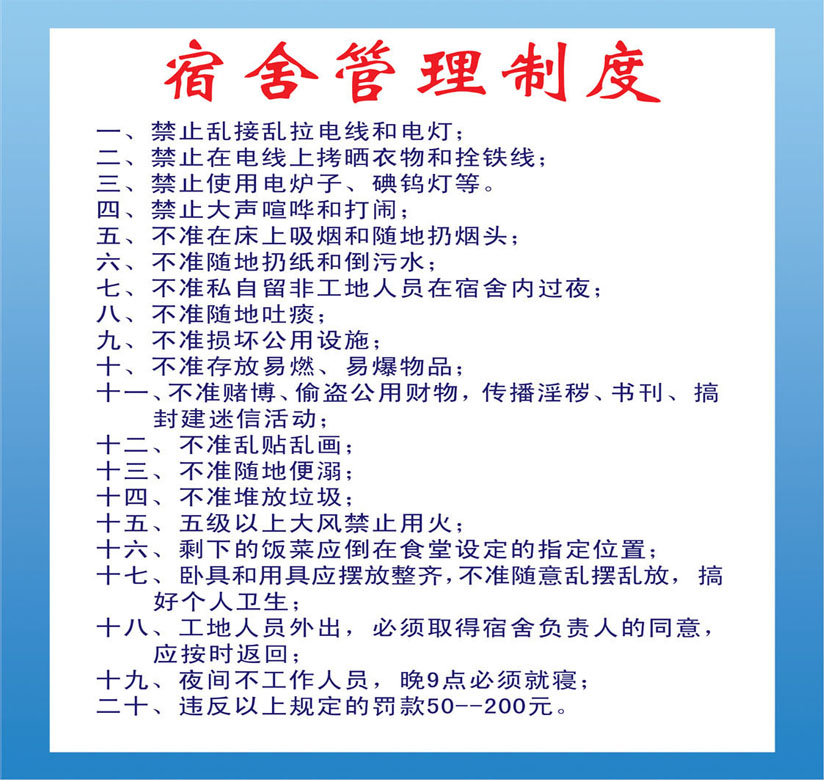 农民工宿舍安全管理制度