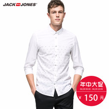 衬衫 216131011 衣E 尖扣领纯棉七分袖 JackJones杰克琼斯春季男装