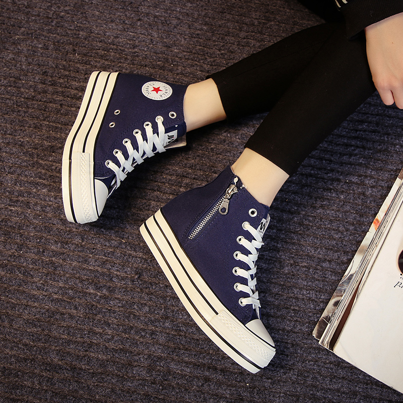 正品[高帮厚底帆布鞋]女生厚底高帮帆布鞋评测 厚底高帮帆布鞋搭配图片_惠惠购物