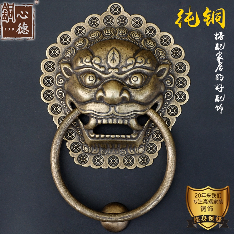 中式仿古大门狮子头门环玻璃门大拉手镇宅辟邪兽头把手实木门拉手