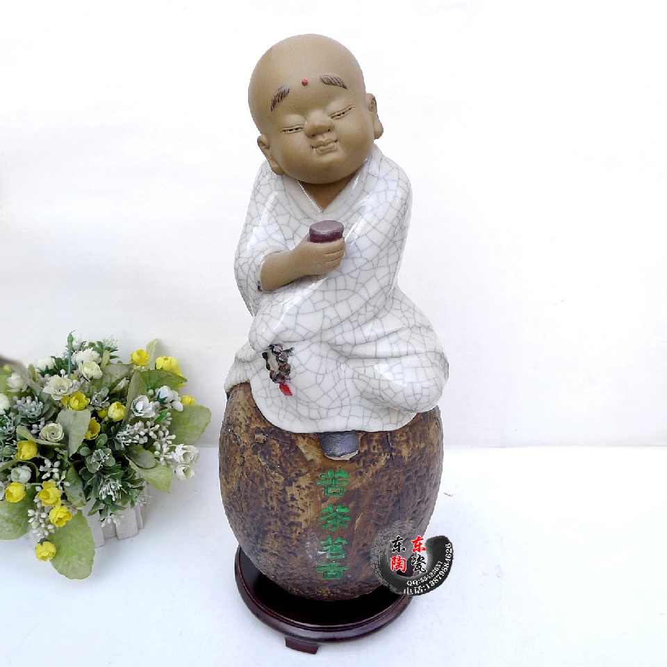 雕塑瓷书房摆件 家居饰品 陶瓷和尚小沙弥摆设 苦茶茗香僧人
