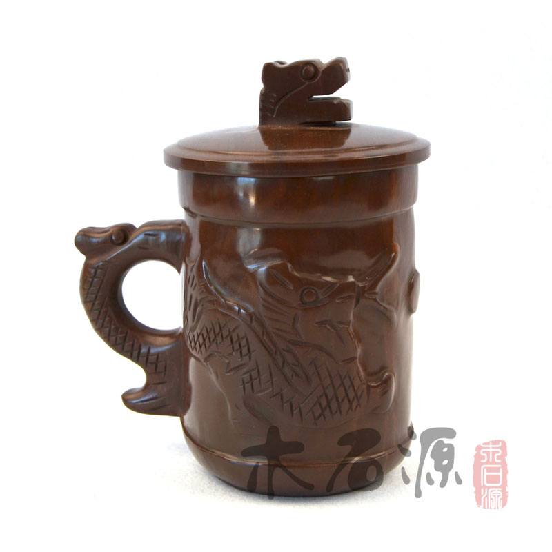 【清幽】木鱼石杯子高档茶杯龙头盖杯礼品水杯山东特产保健杯