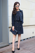 风衣腰带显瘦外套背心裙马甲两件套藏青色 杏色 {美人焦定制}B军装