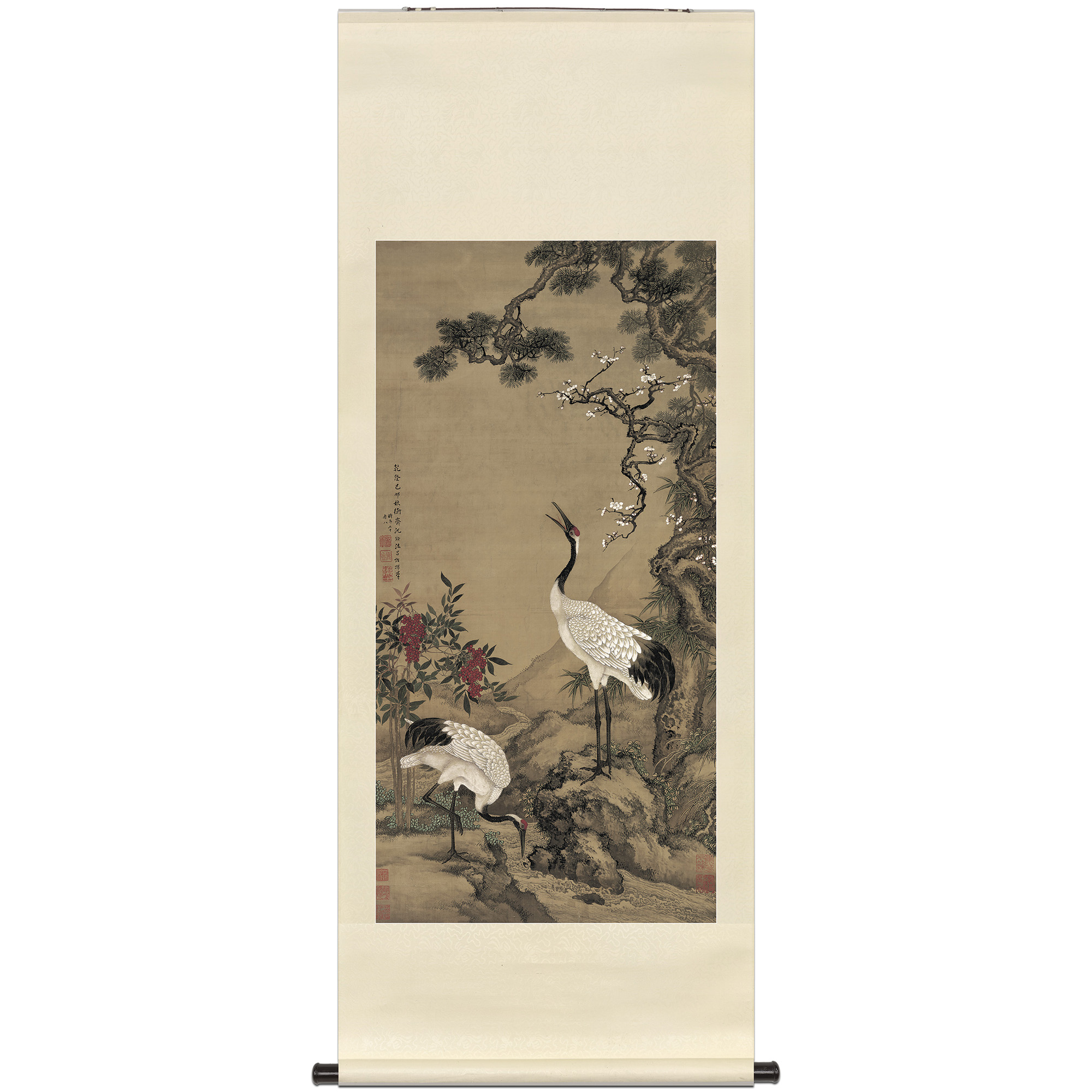 花鸟国画中堂书法对联定制松鹤延年大厅客厅书房玄关中式卷轴挂画