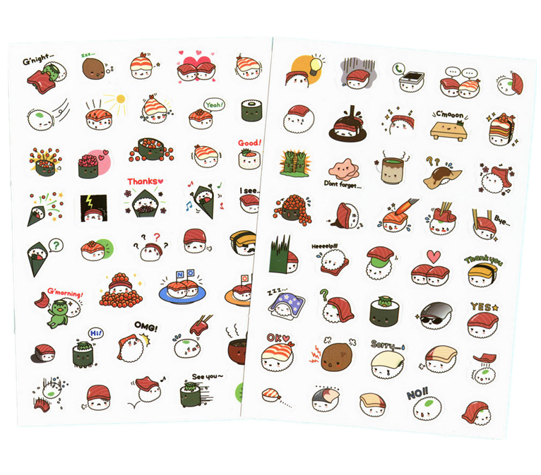 1185可爱食物日本料理卡通透明pvc贴纸 自制手帐贴纸78枚