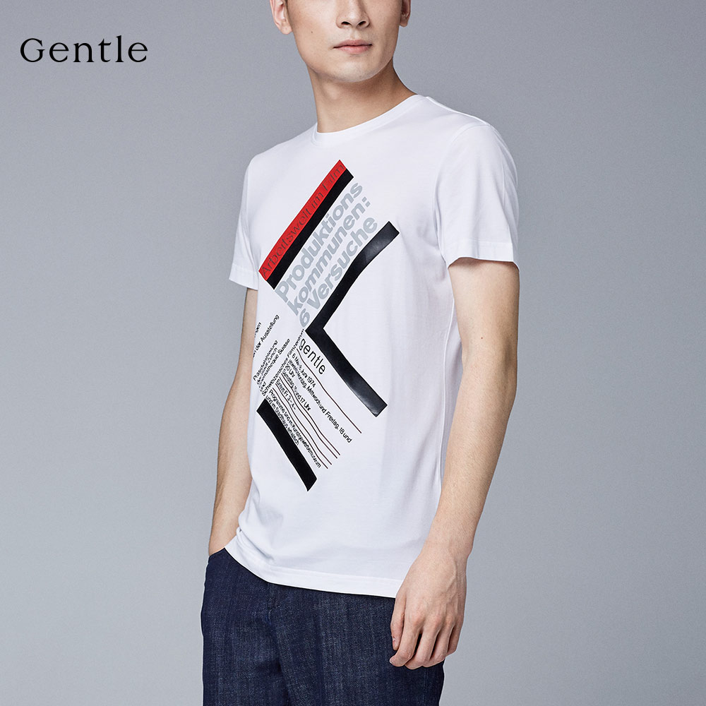 gentle/爵度 专柜正品夏季简约修身青年纯色印花短袖男士t恤