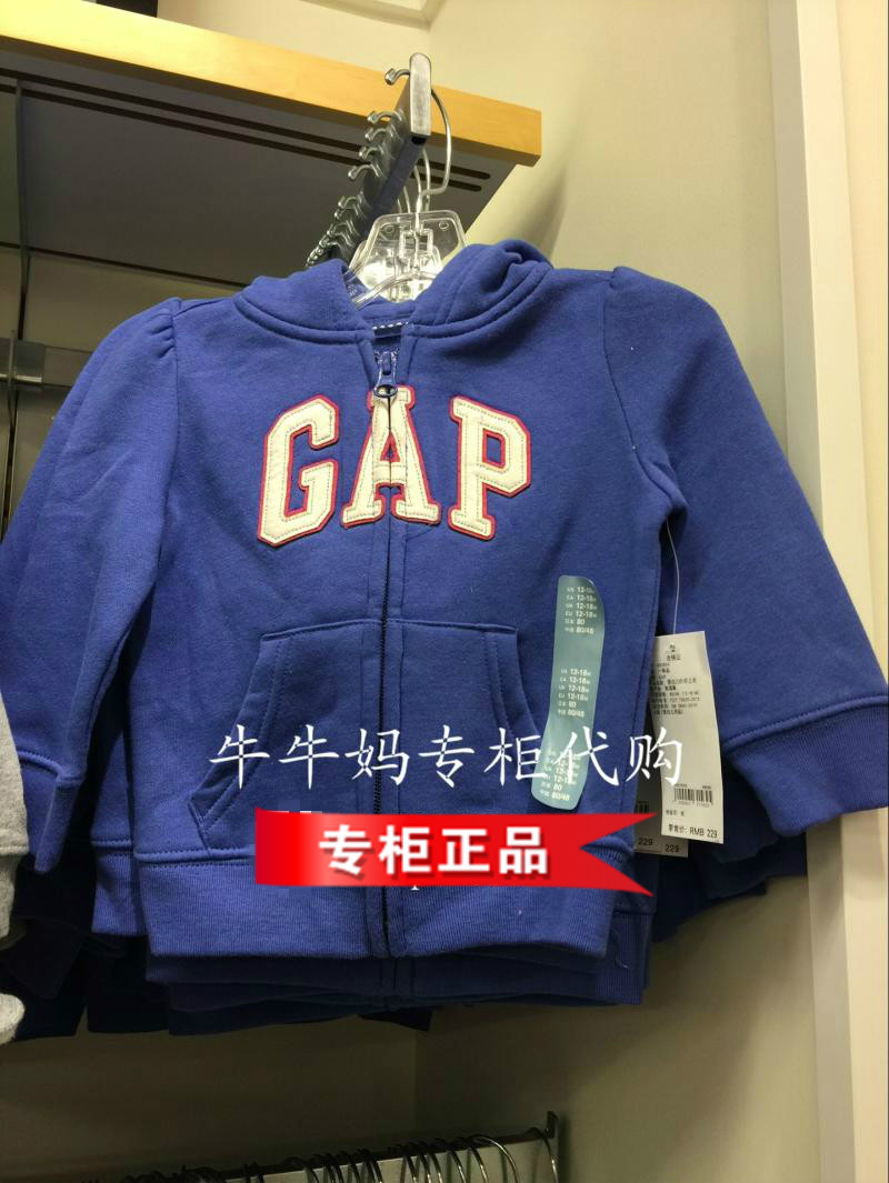 gap正品奥莱代购女童卫衣450804幼童经典徽标加薄绒连帽开衫外套