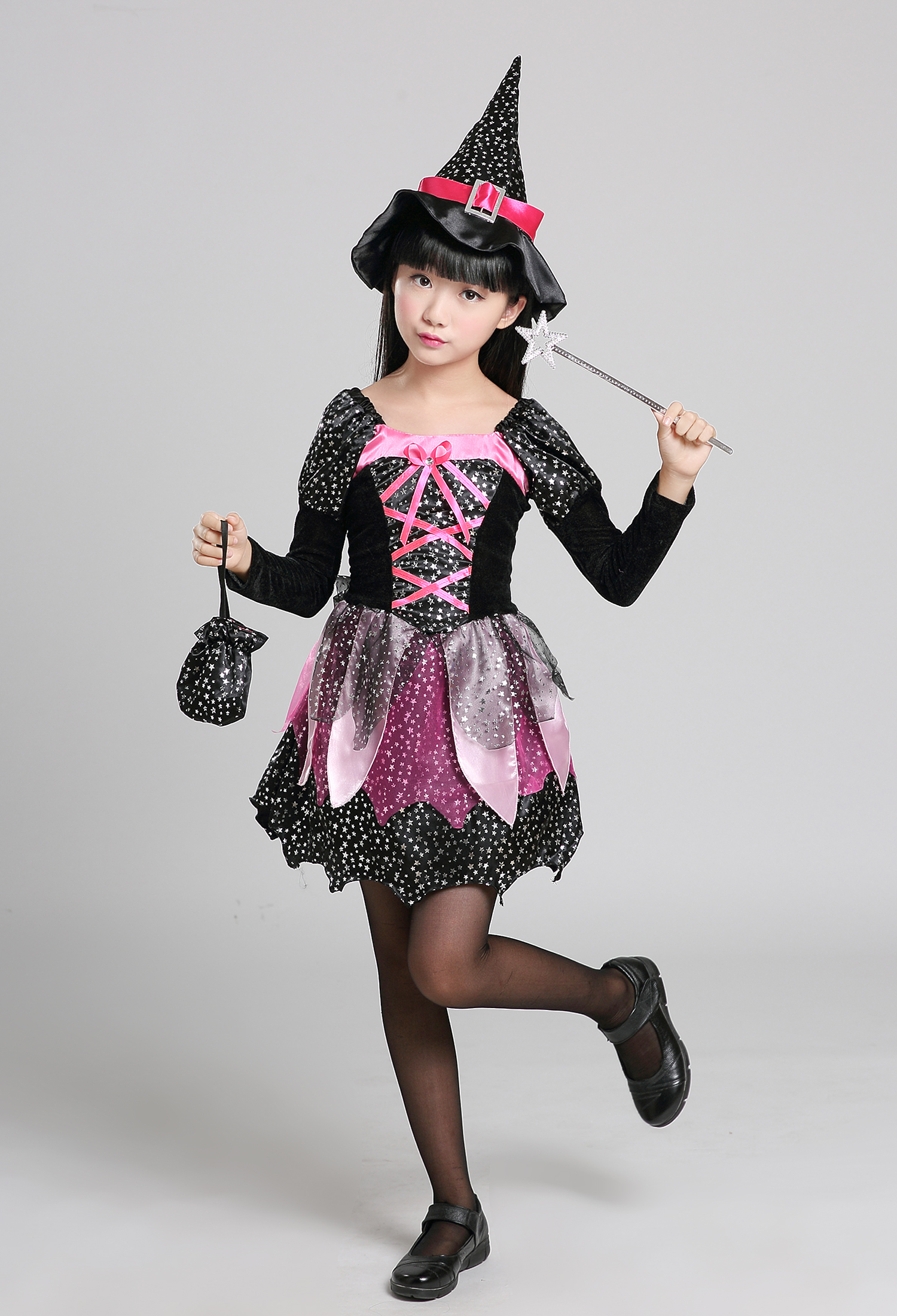 新款万圣节儿童表演服装巫婆裙cosplay女童化妆舞会女巫群演出服