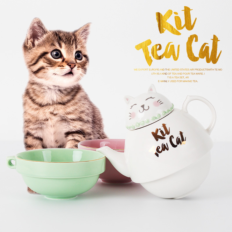 定制招财猫陶瓷茶壶茶杯套装 全手工骨瓷茶具 家用泡茶器泡茶壶