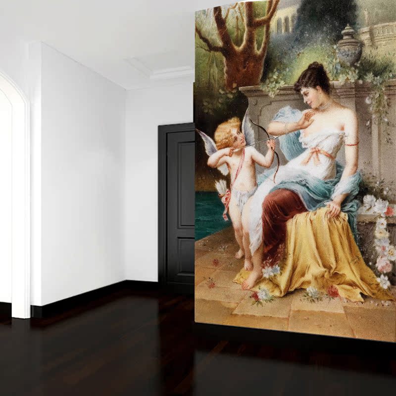 鑫雅欧洲人物油画玄关墙纸壁画小天使维纳斯过道走廊楼梯间壁纸布