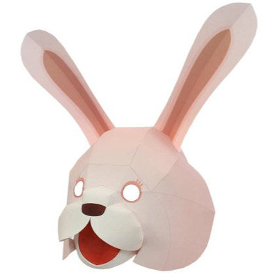 diy手工益智剪纸折纸儿童玩具 动物兔子头饰面具 3d立体拼装纸模