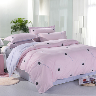 纯棉蒲公英四件套纯全棉斜纹床上用品家纺浅色粉色双人床单被套