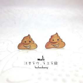 沐里两对包邮手绘热缩片蜡笔小新头像日系文艺森系耳钉耳夹环纯银
