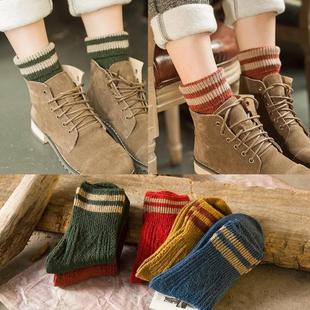 5双堆堆袜子女冬款兔羊毛毛圈中筒袜韩版毛巾加厚韩国毛线二杠袜