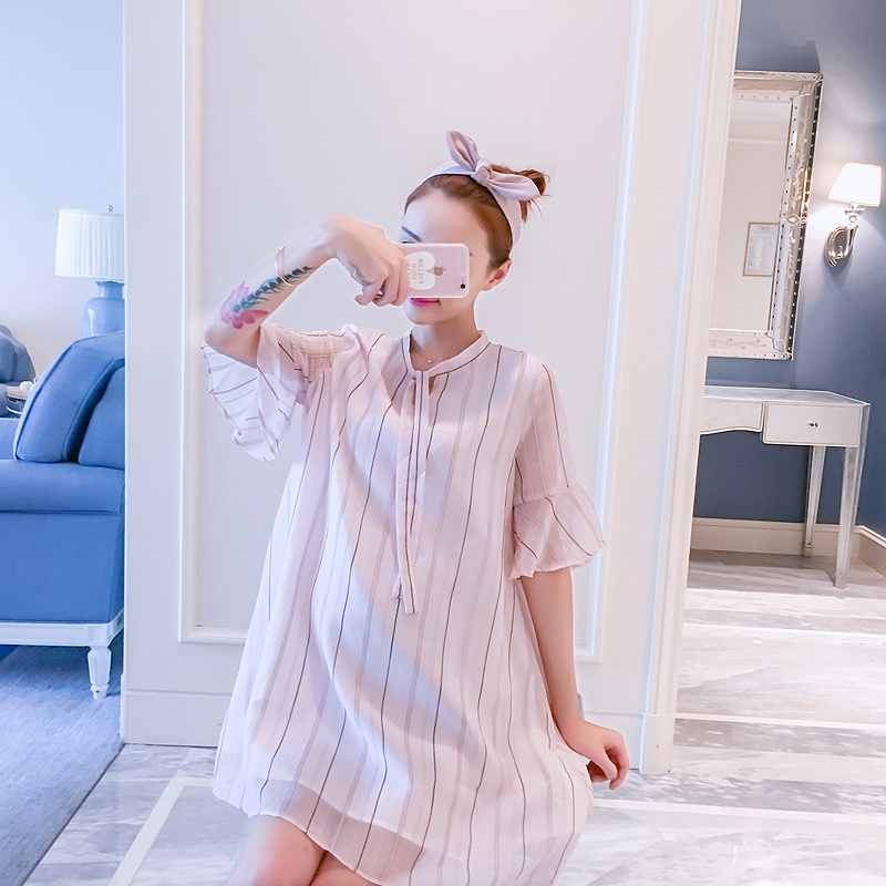 衬衫孕妇夏季连衣裙雪纺衫宽松条纹时尚 孕妇