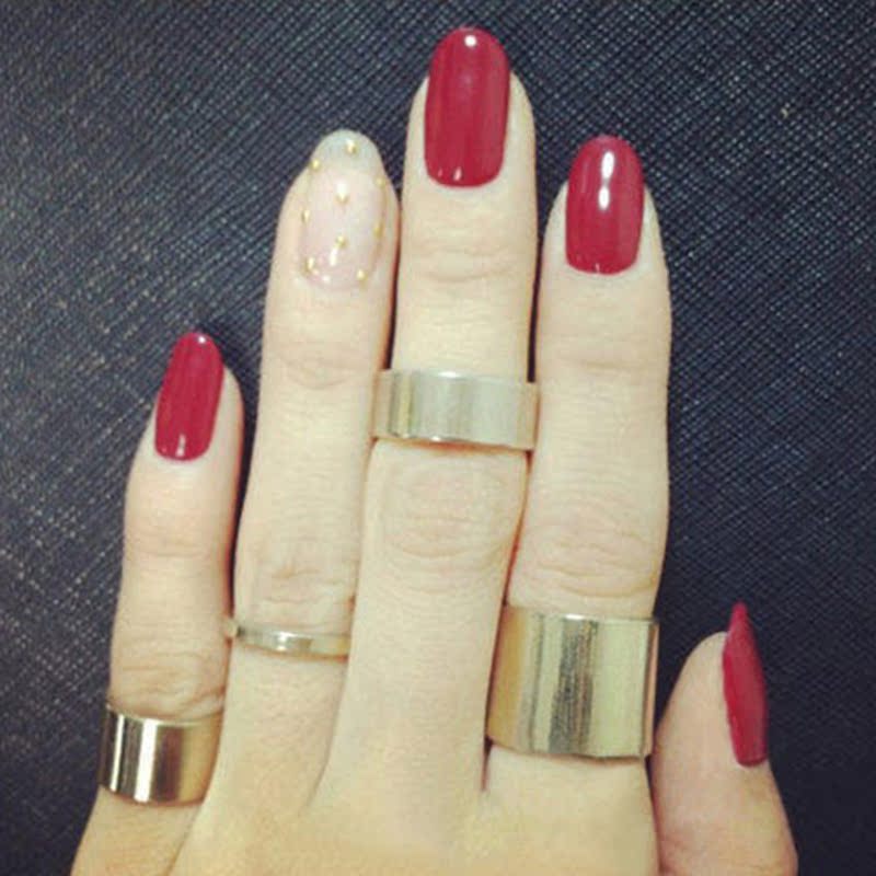 关节镂空食指戒指装饰品粉红金属三件套环尾戒