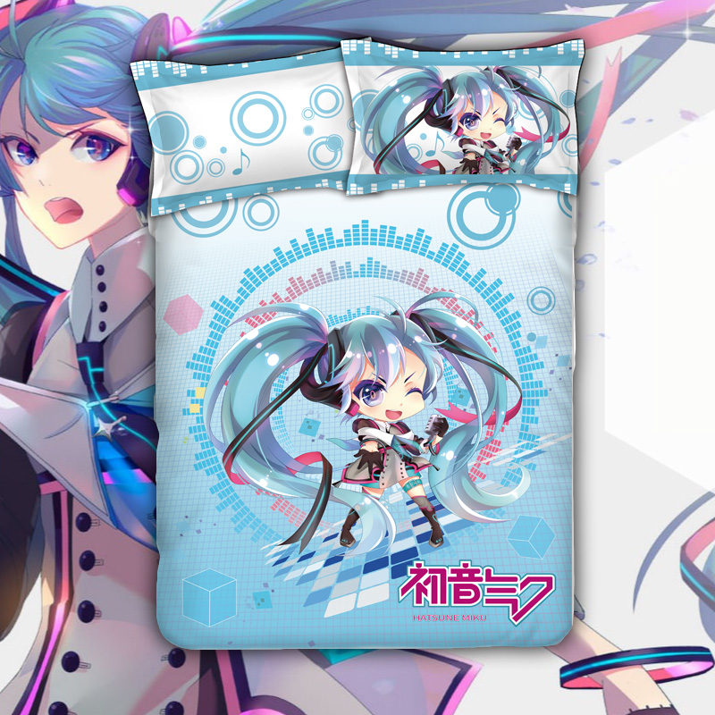 初音床单四件套 魔法未来 雪miku二次元周边动漫床单被套