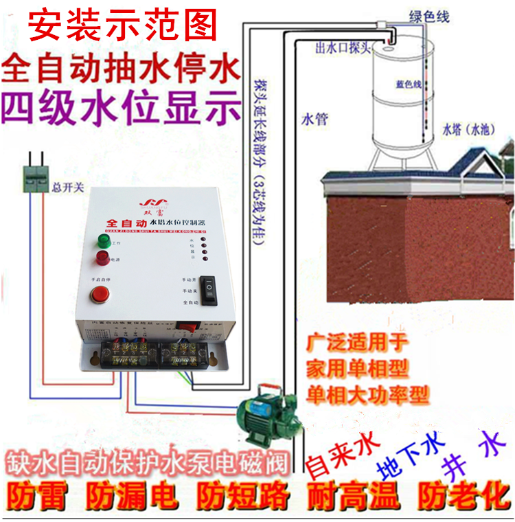 创新者全自动水泵水位控制器 水塔水箱上水开关 液位浮球开关220v