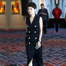 马甲式外套中长款 双排扣风衣女 无袖 前半生马伊琍罗子君同款