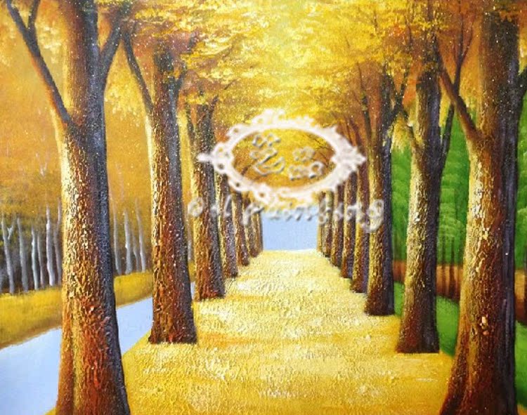 黄金大道纯手绘风景油画客厅卧室玄关过道装饰画无框招财风水挂画