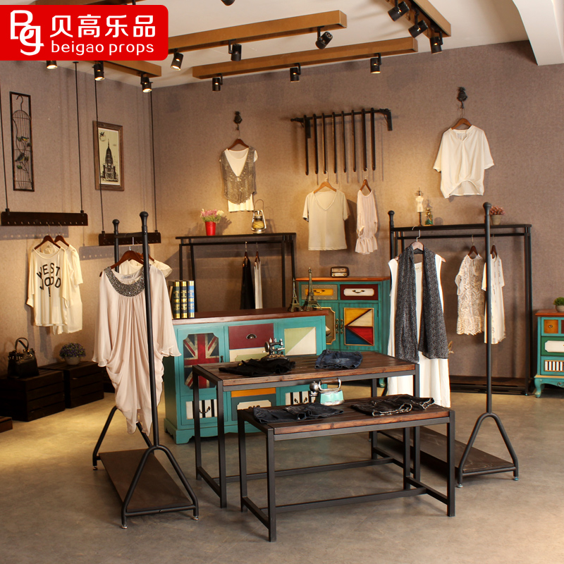 贝高乐品复古做旧服装店展示架流水台高低桌展示台货架服装展示柜