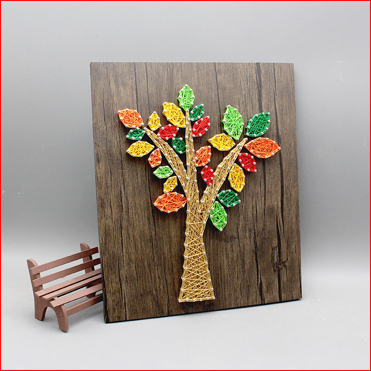 创意秋季树立体纱线画成品 木板钉子绕线画diy植物手工制作材料包