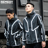 REMEDY原创秋冬季3M反光衣 外套印花连帽开衫风衣 冲锋衣男潮牌