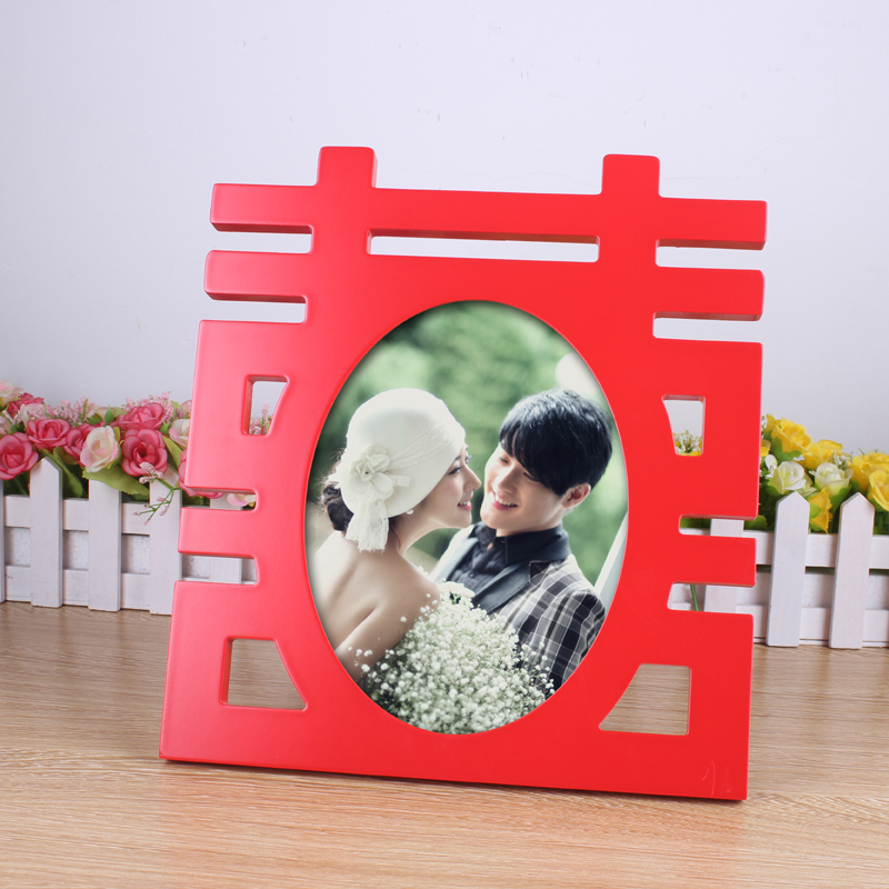 现代中式8寸红色双喜结婚照喜庆相片框婚礼婚房装饰木质相框摆台