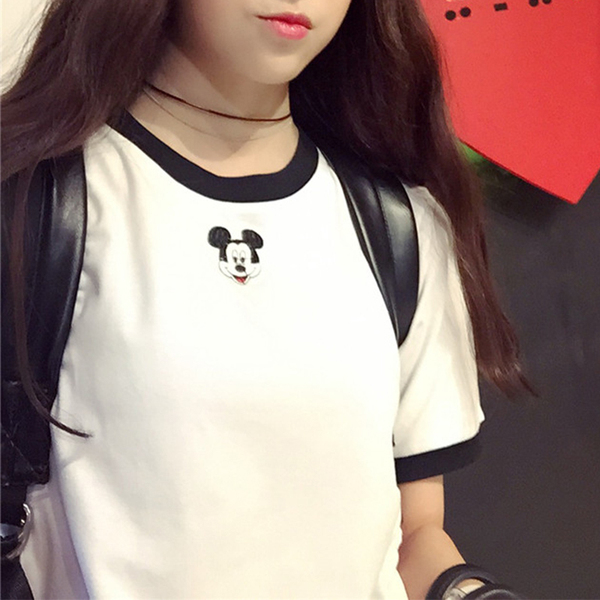 韩国短袖t恤女夏天女装宽松学生上衣刺绣卡通