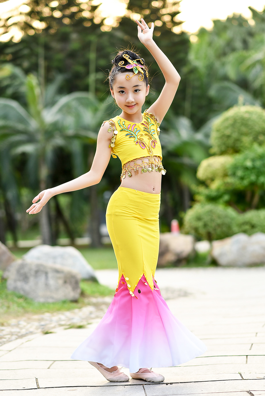 儿童葫芦丝演出服 女童幼少儿舞蹈裙傣族舞孔雀舞民族