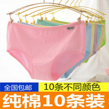 女纯棉中腰大码 头棉质面料无痕低腰性感 全棉三角裤 内裤 10条装
