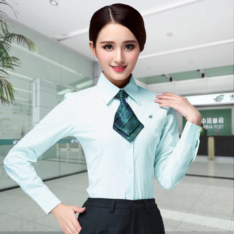 新款中国邮政工作服女 长袖衬衫秋冬储蓄银行制服 银行短袖衬衣夏
