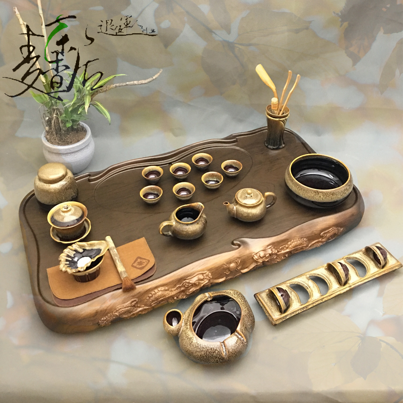 茶具茶盘实木仿酸枝木黑檀木红木鸡翅木花梨木套装特价包邮科技木