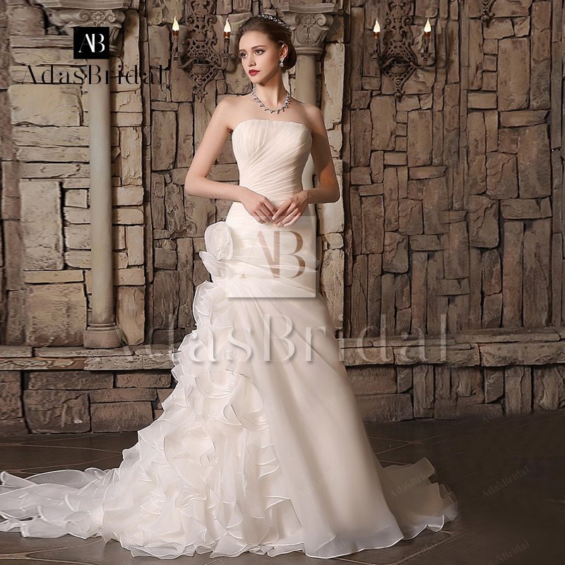 艾达新娘定制结婚婚纱时尚欧式v领露背雪纺a字小拖尾海边沙滩礼服