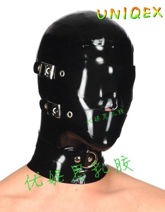 乳胶头套面具 全包束缚窒息乳胶头套带移动眼罩口罩 sm