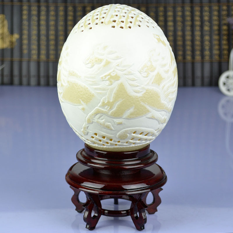 纯手工鸵鸟蛋雕特色雕刻摆件家居装饰工艺品新房客厅乔迁创意礼品