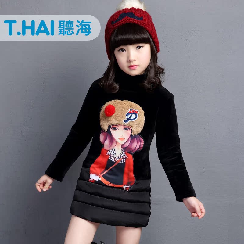 童装衫中大韩版中打底儿童加厚女童长款夹棉卫