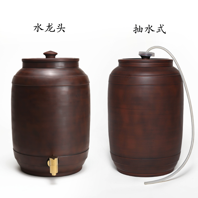建水紫陶水缸带龙头陶土陶瓷储水缸大小号家用水缸非紫砂储水罐