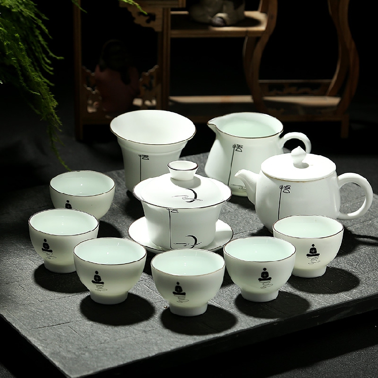 陶瓷功夫茶具套装德化脂白玉瓷定窑亚光创意茶壶盖碗茶海茶杯茶漏