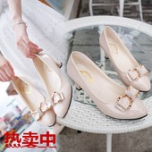 女职业黑白色工作高跟中跟女士一脚蹬皮鞋 春夏季百搭单鞋 2017新款