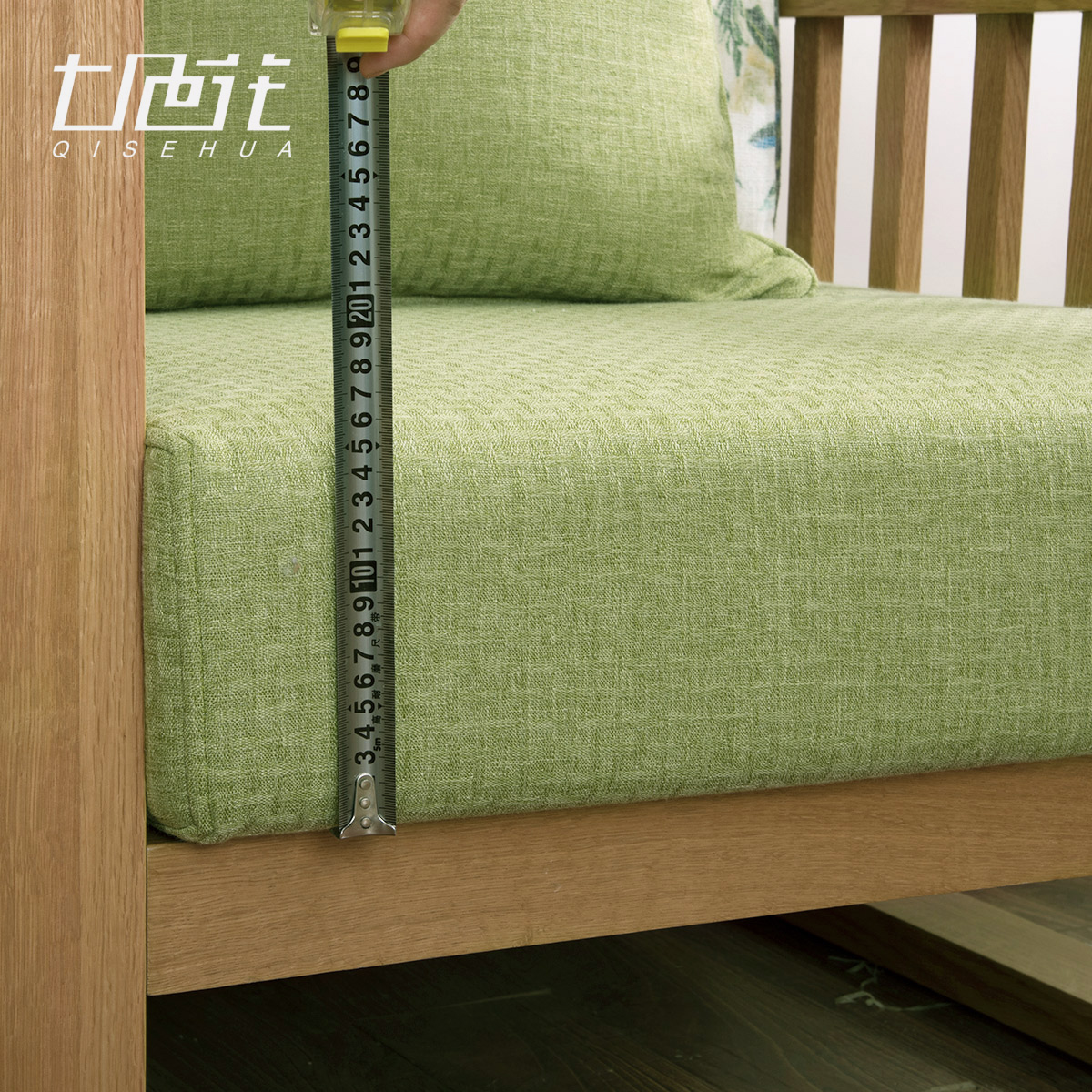 现代绿色沙发垫定做高密度海绵实木坐垫中式红木椅垫定制棉麻加厚