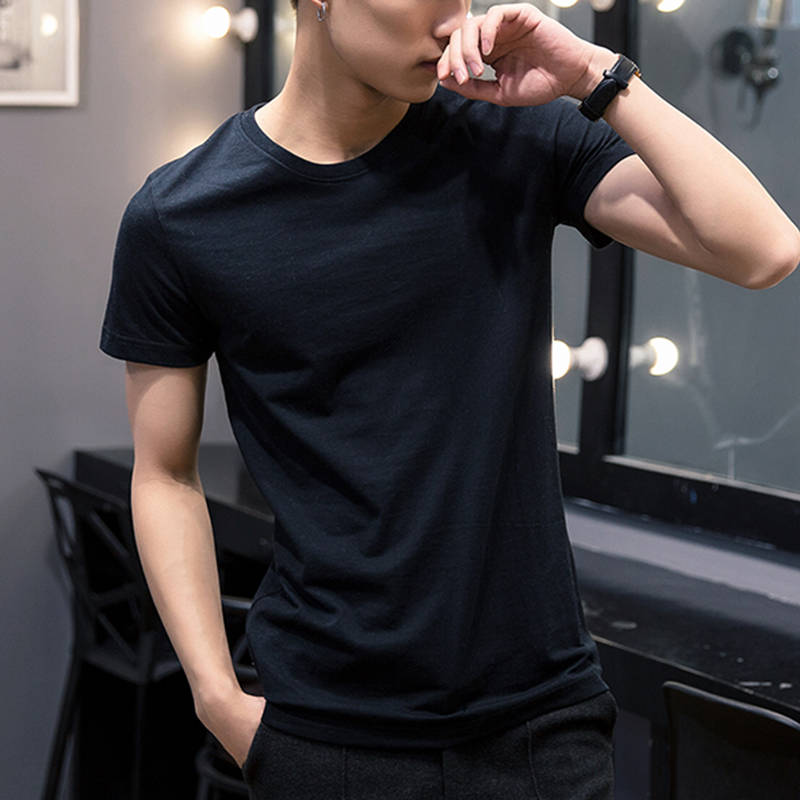 夏季衣服修身社会男人个性帅气短袖学生潮流圆