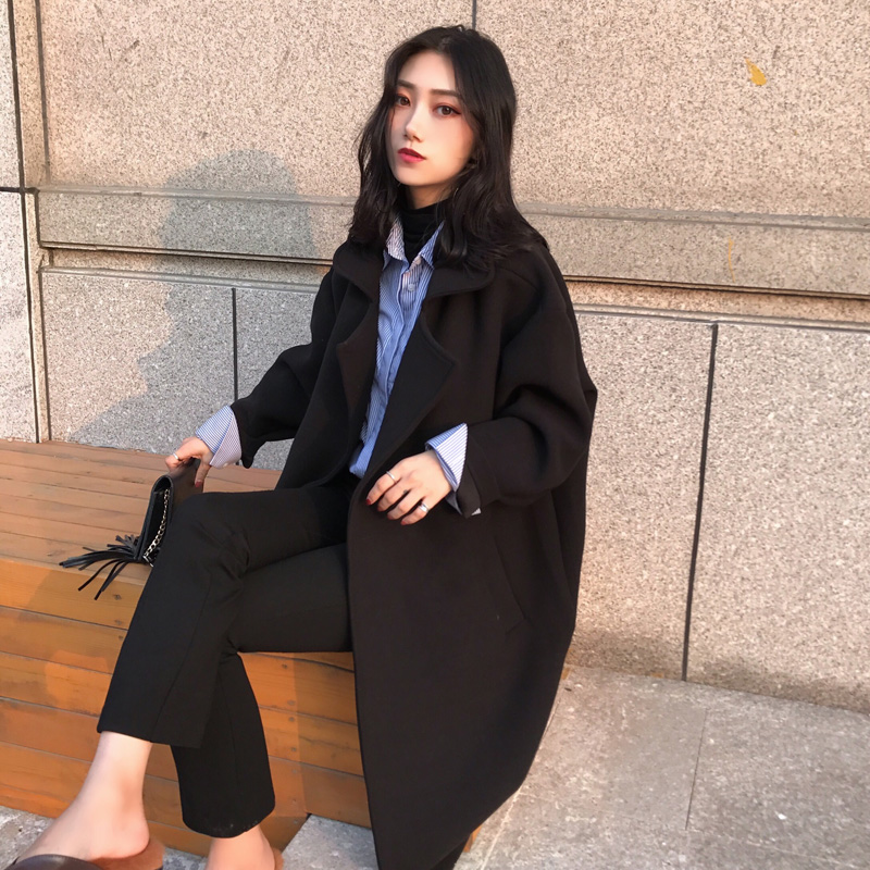 毛呢外套女中长款韩版2018新款蝙蝠冬学生斗篷式茧形大衣韩国少女图片