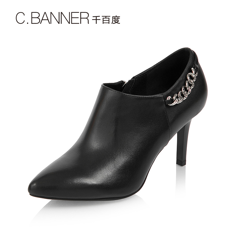 A7498212秋季新品牛皮通勤深口高跟女单鞋2017千百度C.BANNER