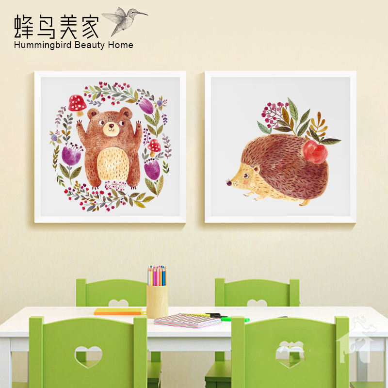 小清新动物装饰画卡通刺猬幼儿园挂画男孩书桌儿童房卧室床头墙画