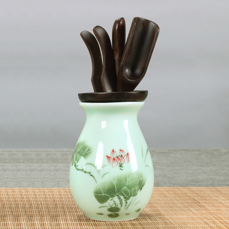 手绘茶道六君子功夫茶具配件零配茶夹茶勺茶针黑檀实木青瓷陶瓷